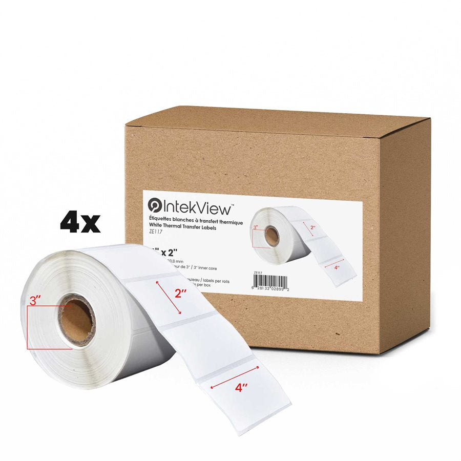 4" x 2" Thermal Transfer Labels 3" Core (2750/roll, 4/case)
