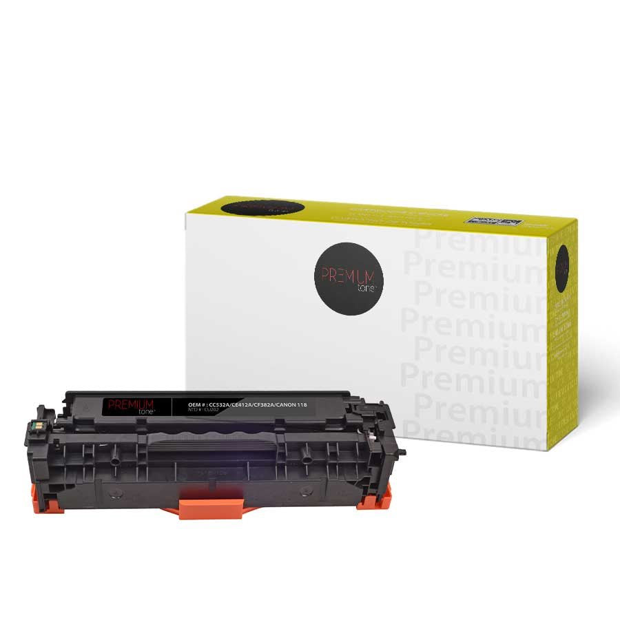 Premium Tone New Compatible HP CC532A, CE412A, CF382A / Canon No. 118 Universal Yellow 2.8K Toner Cartridge