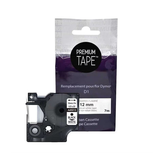 Dymo 45013 Black/White 12mm Label Tape Cassette