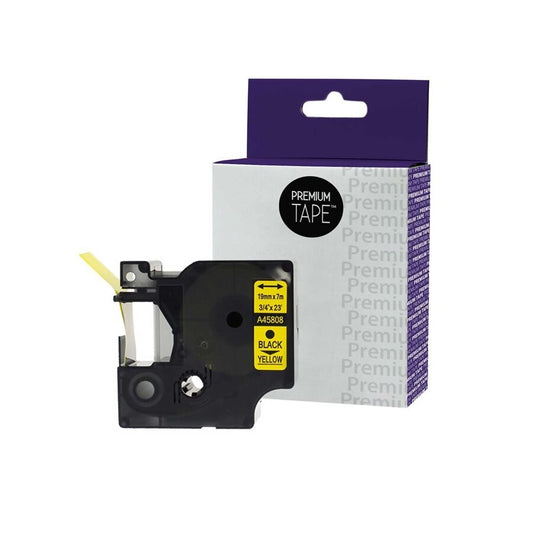 Dymo A45808 Black/Yellow 19mm Label Tape Cassette