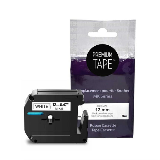 Brother MK-231 Black/White 12mm Label Tape Cassette