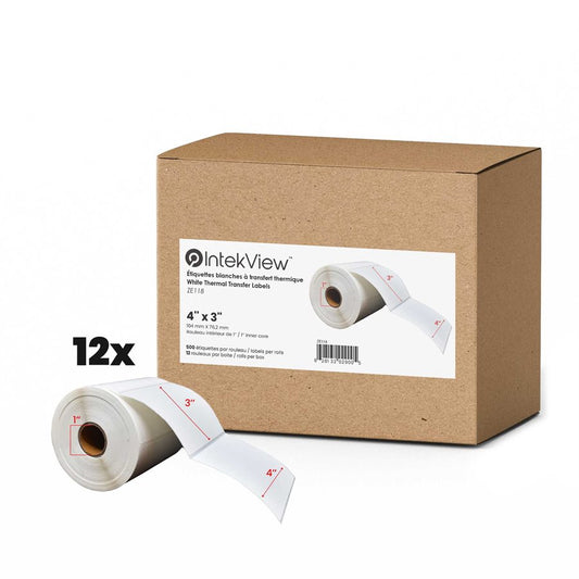 4" x 3" Thermal Transfer Labels 1" Core (500/roll, 12/case)