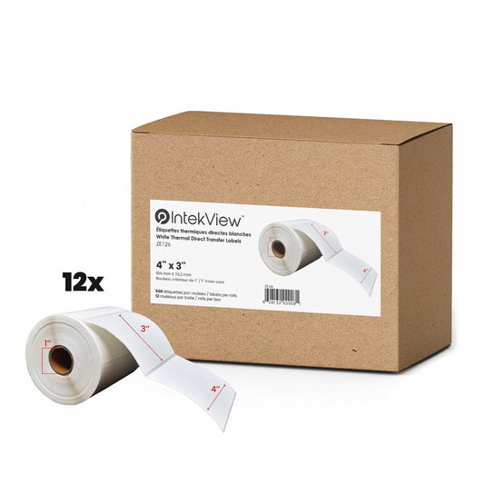 4" x 3" Direct Thermal Labels 1" Core (500/roll, 12/case)