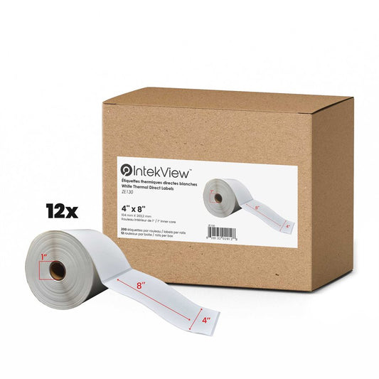4" x 8" Direct Thermal Labels 1" Core (200/roll, 12/case)
