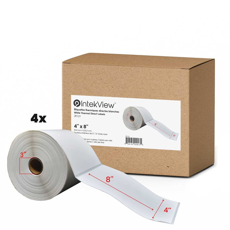 4" x 8" Direct Thermal Labels 3" Core (750/roll, 4/case)